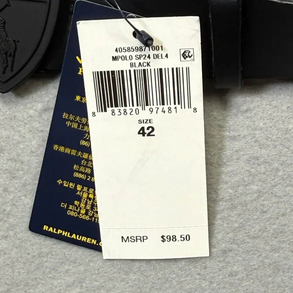 Polo Ralph Lauren Men's Shield-Buckle Leather Belt W/ free socks, Black 42W $99